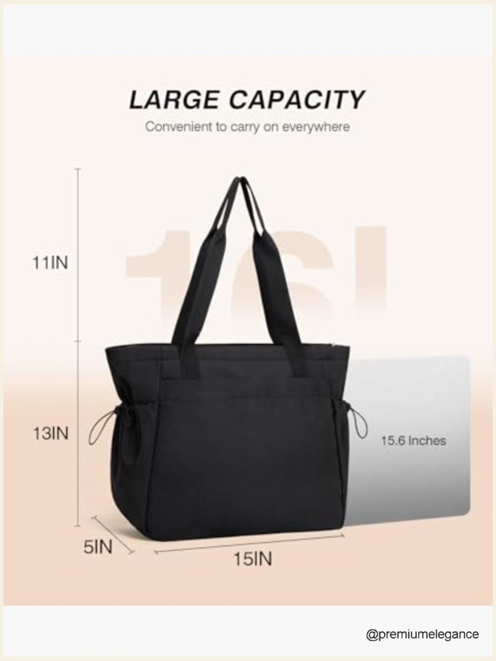 Large Lightweight Tote Bag with Zipper Travel Work Gym Handbag - Picture 3 of 7